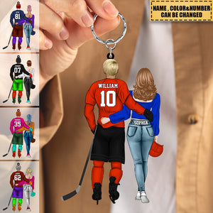 Personalized Ice Hockey Couple Acrylic Keychain-Gift For Ice Hockey Lovers