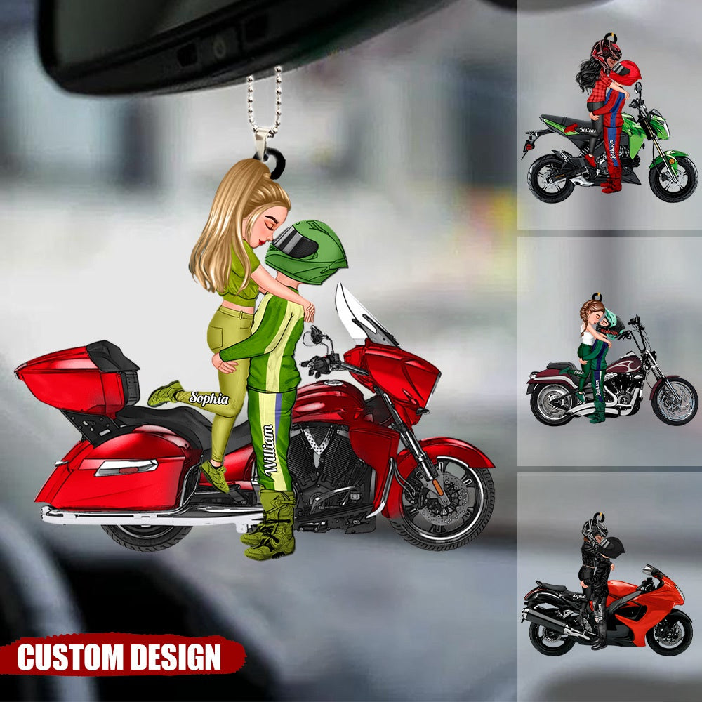 Motorcycle Kissing Doll Couple Personalized Acrylic Ornament