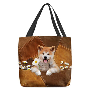 Akita Inu Holding Daisy  All Over Printed Tote Bag