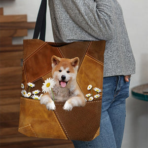 Akita Inu Holding Daisy  All Over Printed Tote Bag