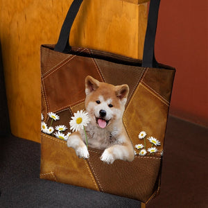 Akita Inu Holding Daisy  All Over Printed Tote Bag