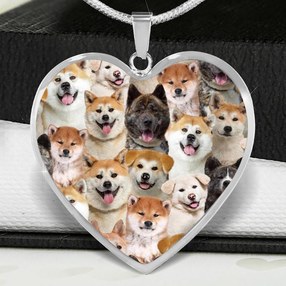 A Bunch Of Akita Inus Heart Necklace