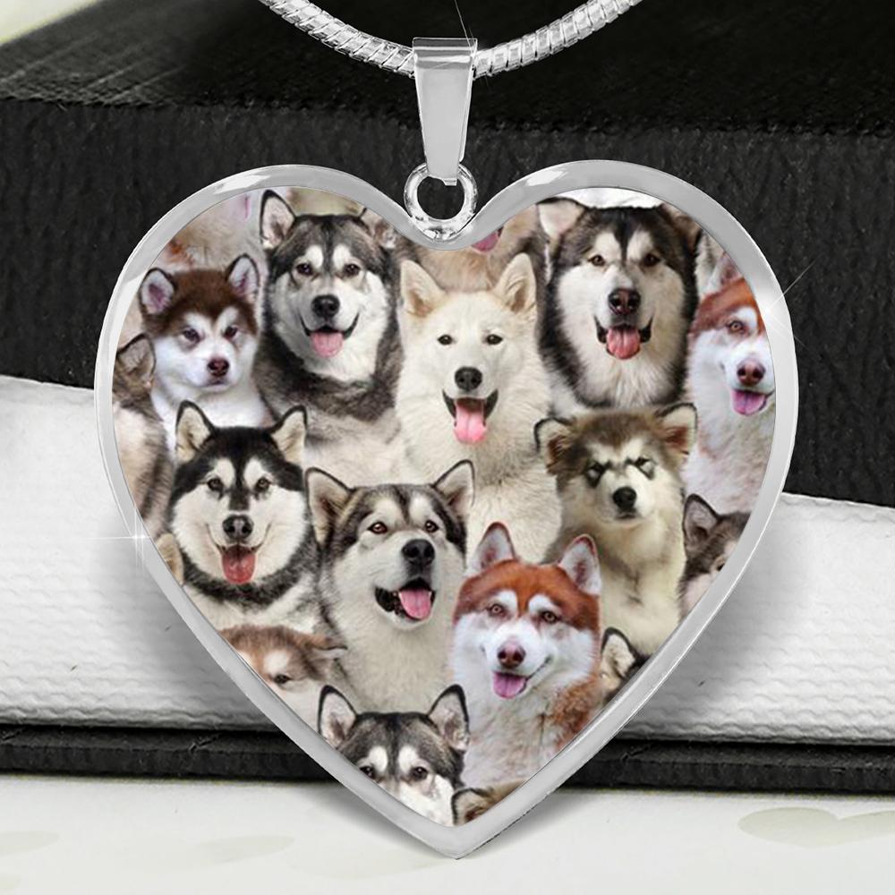 A Bunch Of Alaskan Malamutes Heart Necklace