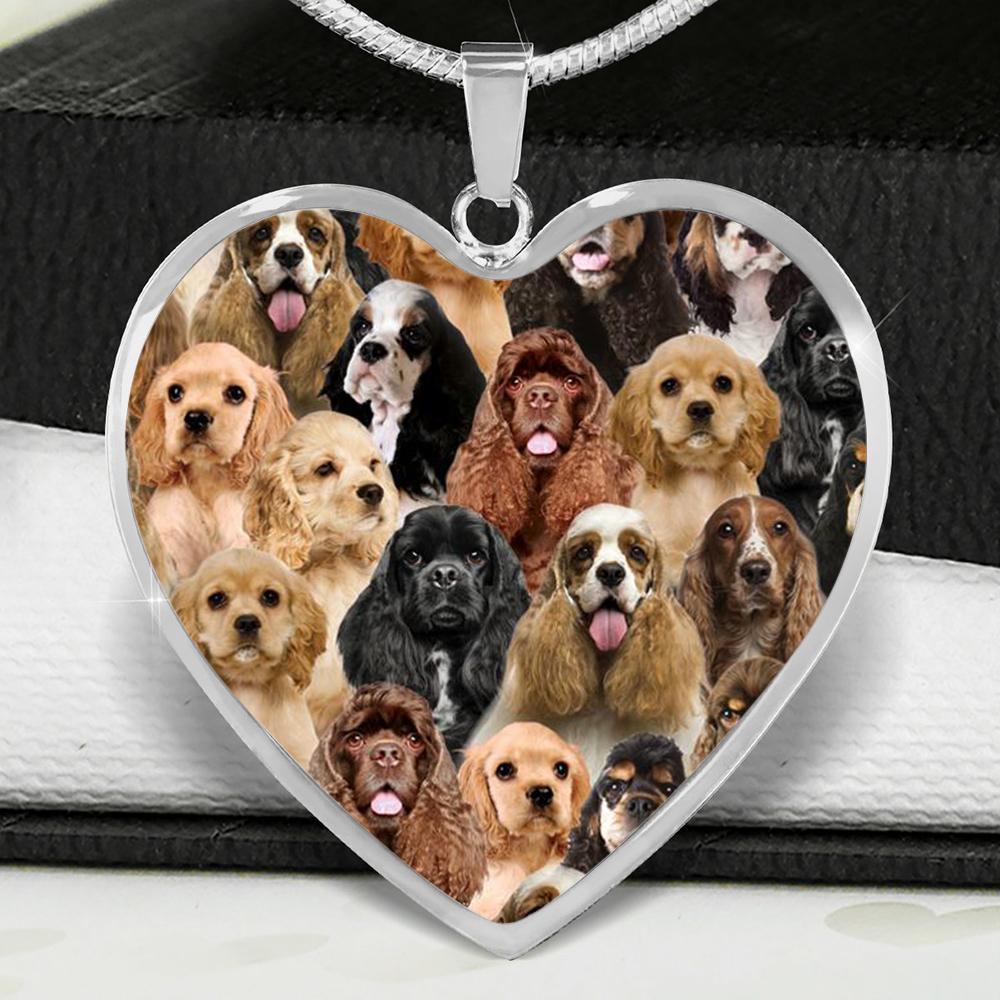 A Bunch Of American Cocker Spaniels Heart Necklace