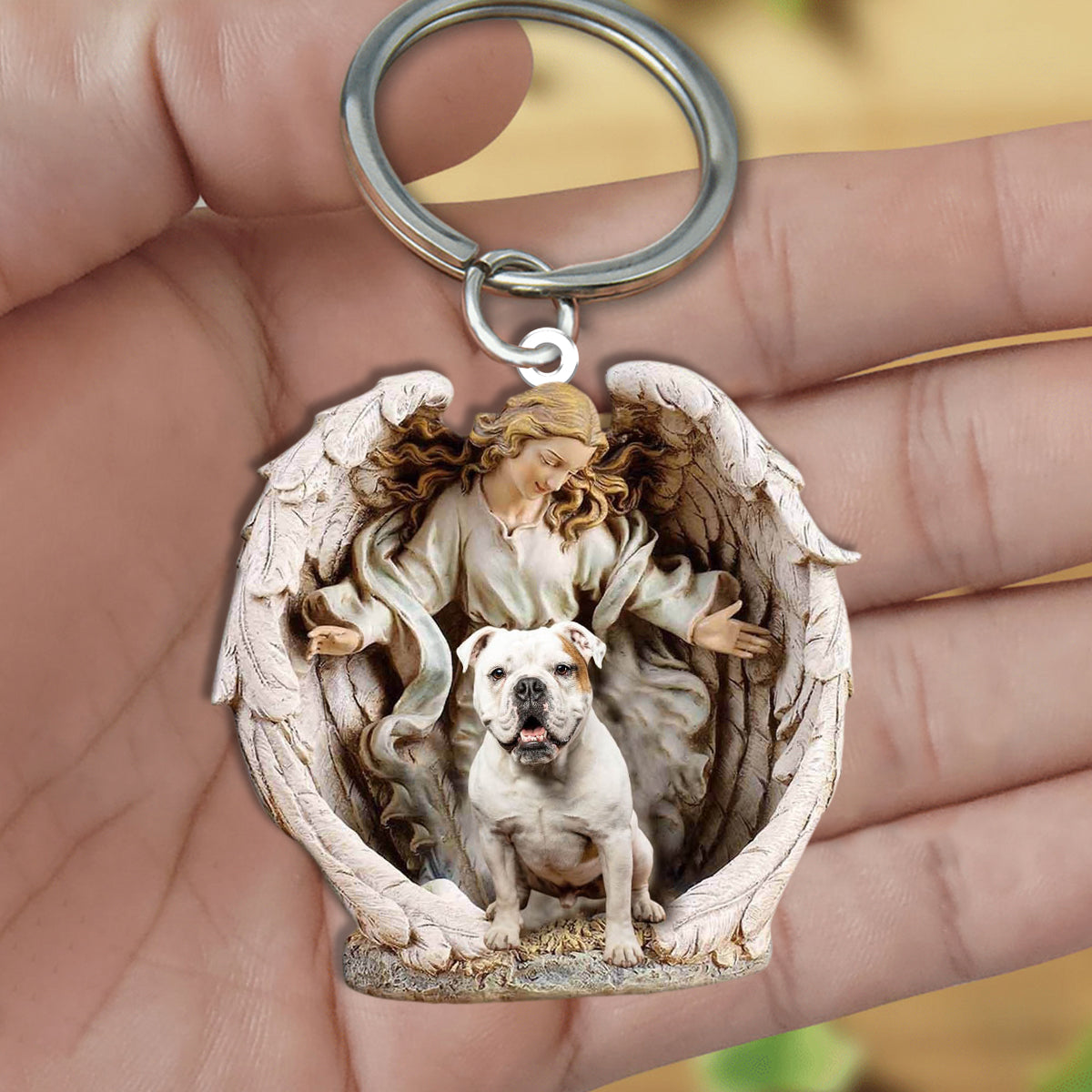 Angel Hug American bulldog Acrylic Keychain