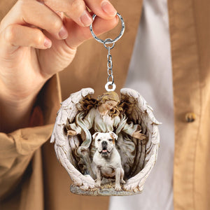 Angel Hug American bulldog Acrylic Keychain