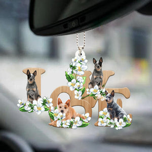 Australian Cattle Love Flowers Dog Lover Car Hanging Ornament