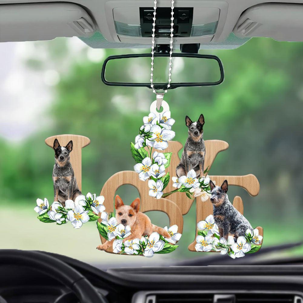 Australian Cattle Love Flowers Dog Lover Car Hanging Ornament