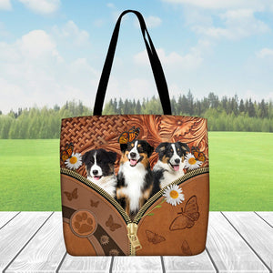 Australian Shepherd  Daisy Flower And Butterfly Tote Bag