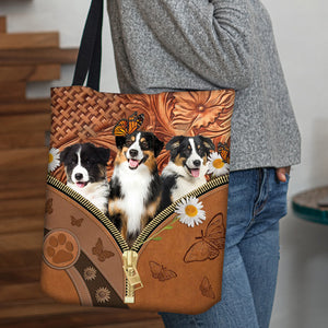 Australian Shepherd  Daisy Flower And Butterfly Tote Bag