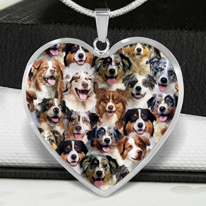 A Bunch Of Australian Shepherds Heart Necklace