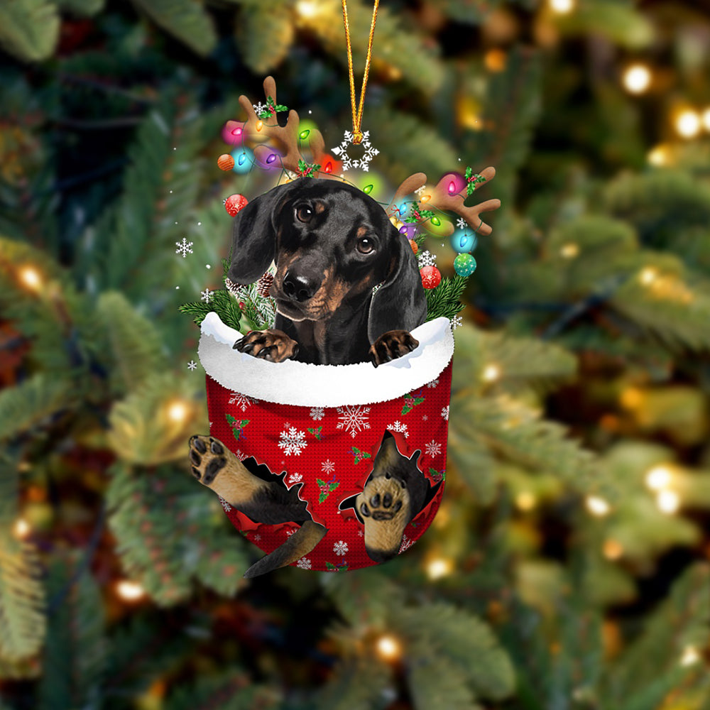 Dog In Snow Pocket Christmas Ornament - OKBANDS