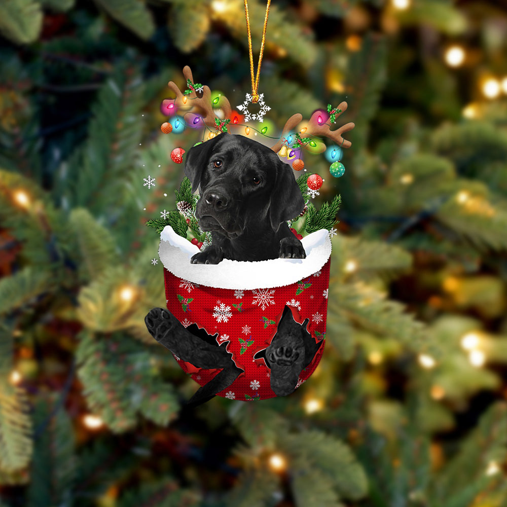 BLACK Labrador In Snow Pocket Christmas Ornament