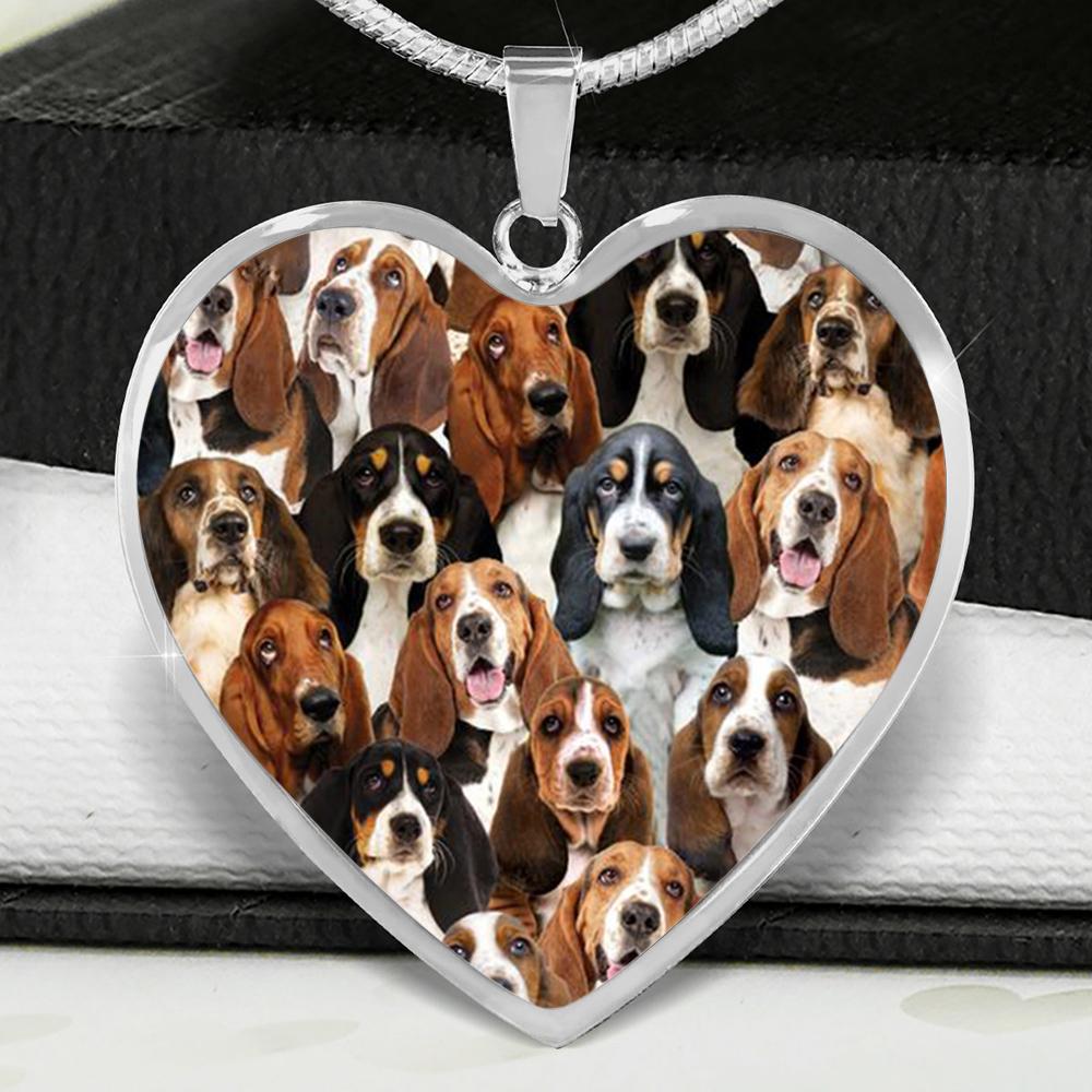 A Bunch Of Basset Hounds Heart Necklace