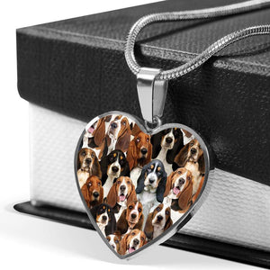 A Bunch Of Basset Hounds Heart Necklace