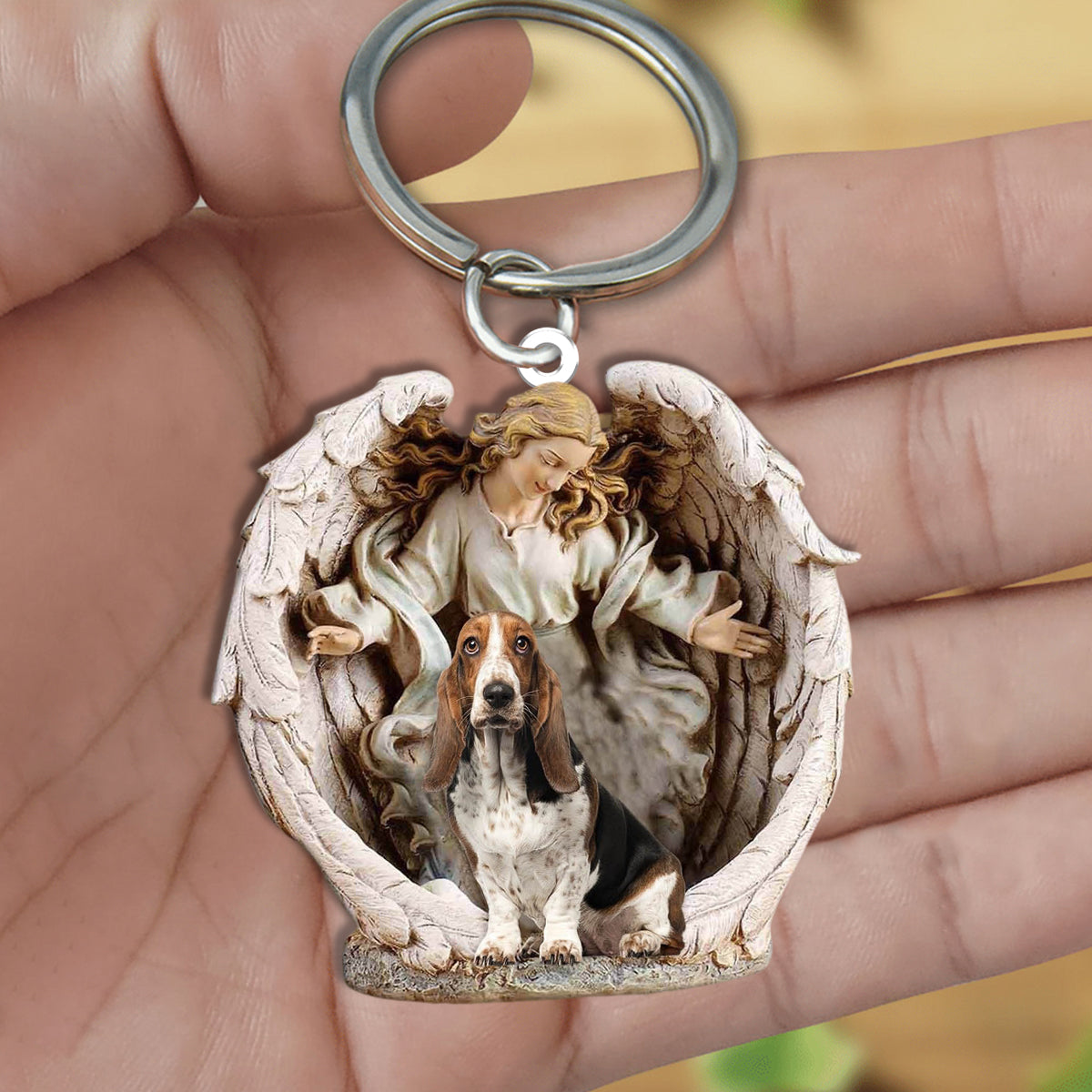 Angel Hug Basset hound02 Acrylic Keychain