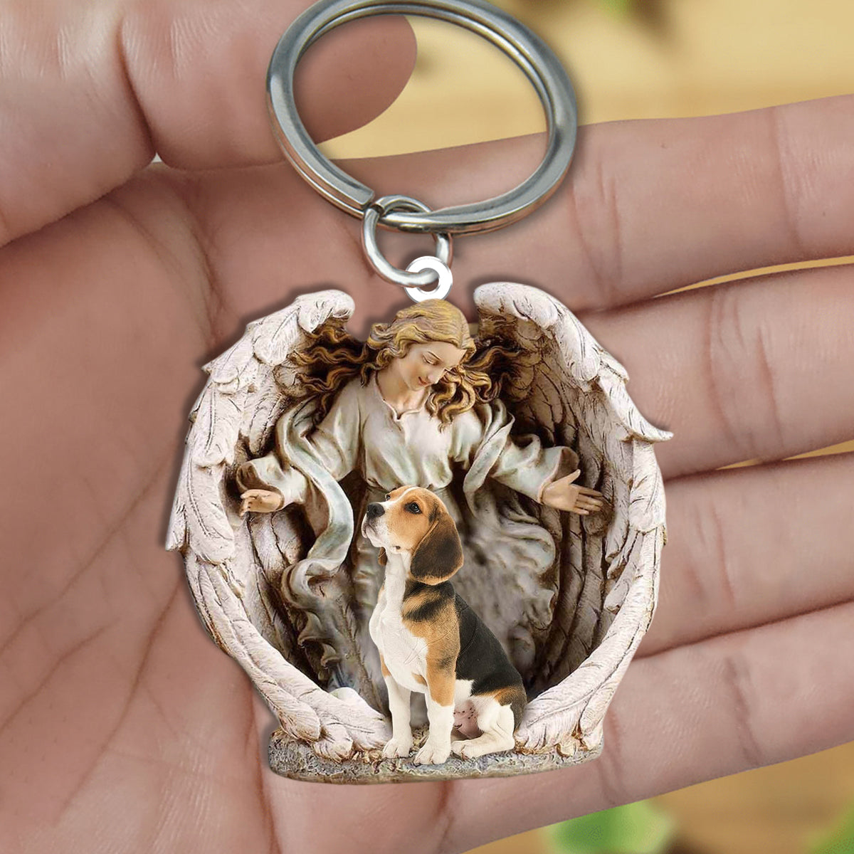 Angel Hug Beagle Acrylic Keychain