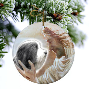 New Release -Bearded Collie With God Porcelain/Ceramic Ornament