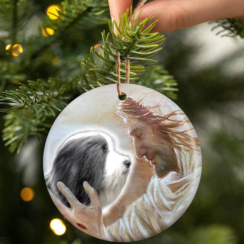 New Release -Bearded Collie With God Porcelain/Ceramic Ornament