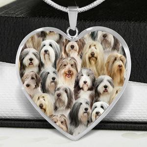 A Bunch Of Bearded Collies Heart Necklace