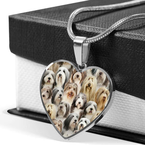 A Bunch Of Bearded Collies Heart Necklace