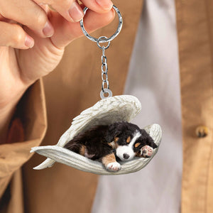 Bernese Mountain Sleeping Angel Acrylic Keychain