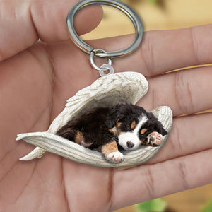 Bernese Mountain Sleeping Angel Acrylic Keychain