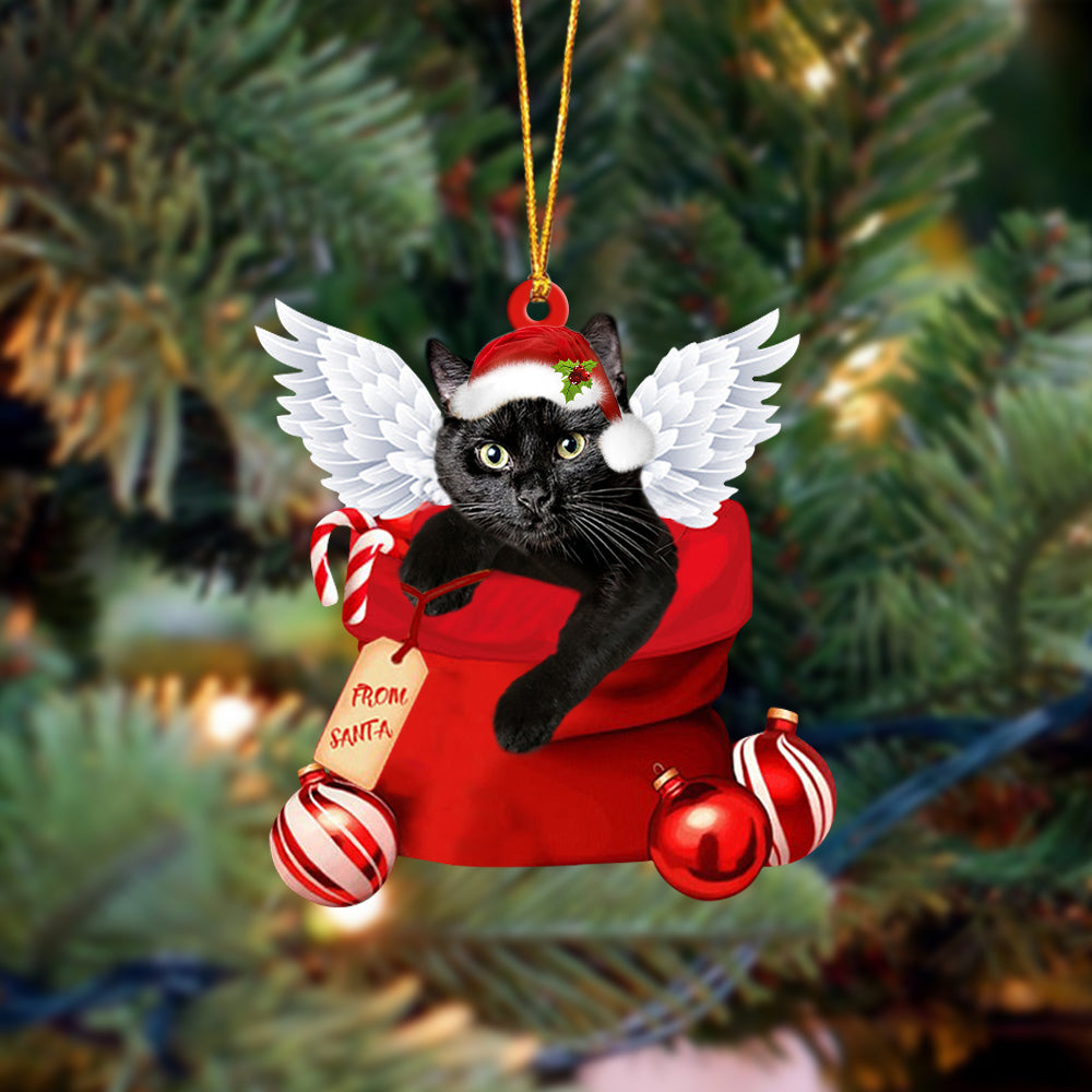 Black Cat Angel Gift From Santa Christmas Ornament