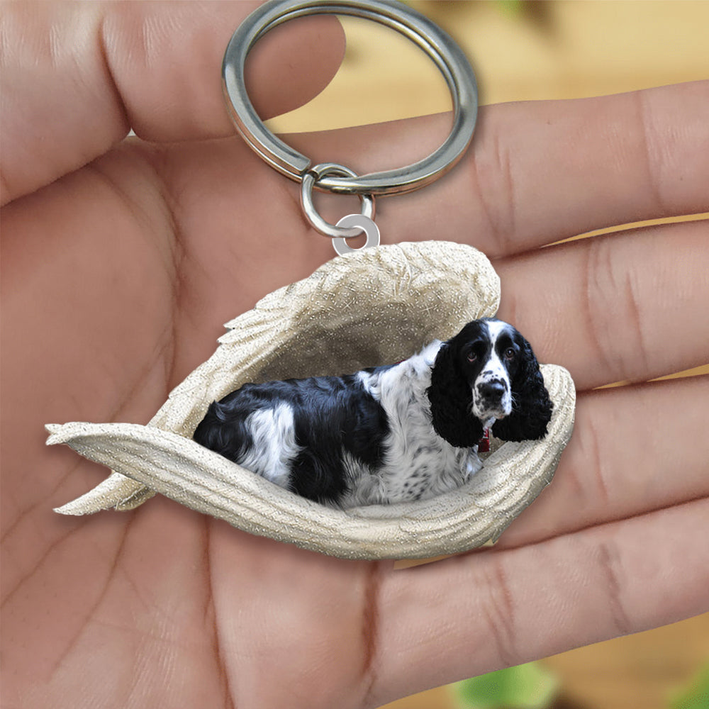 Black and white English springer Sleeping Angel Acrylic Keychain