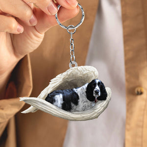 Black and white English springer Sleeping Angel Acrylic Keychain