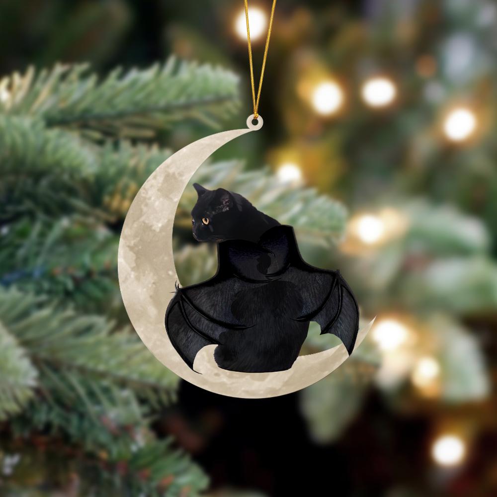 Halloween Black Cat Sits On The Moon Hanging Ornament