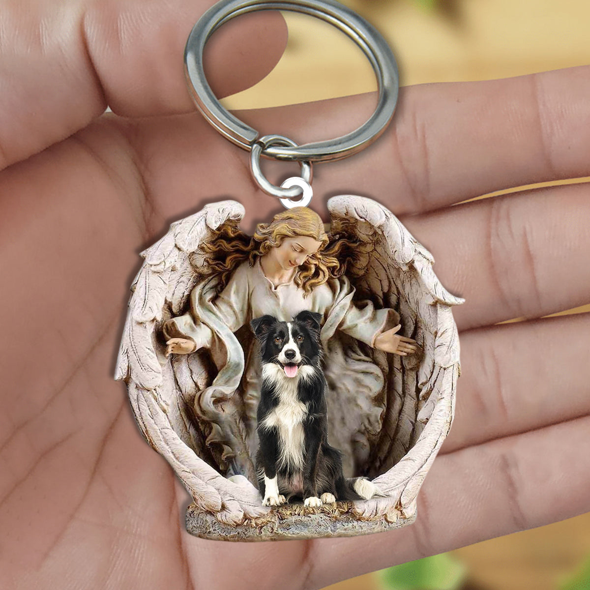 Angel Hug Border collie Acrylic Keychain