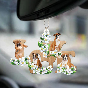 Boxer Love Flowers Dog Lover Car Hanging Ornament