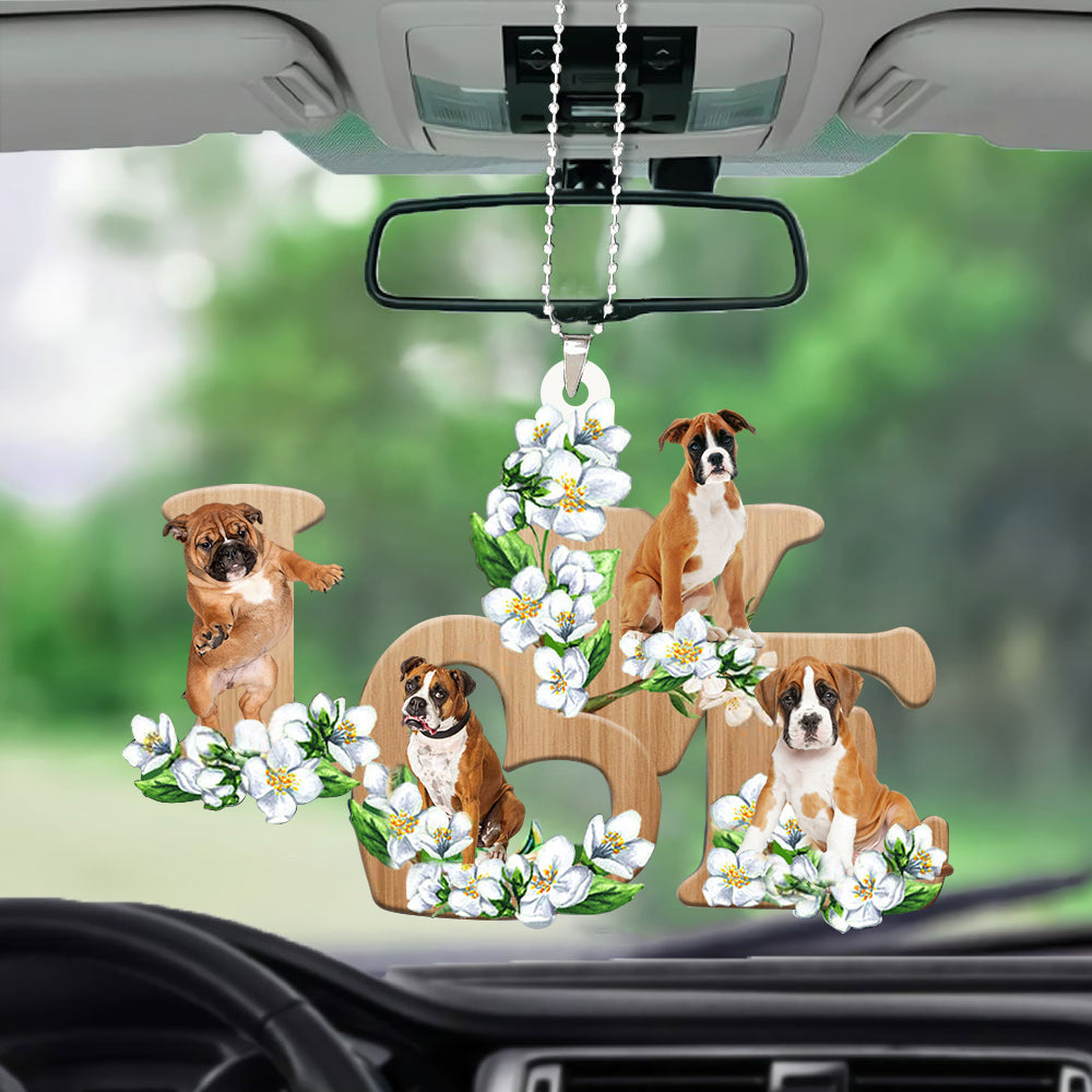 Boxer Love Flowers Dog Lover Car Hanging Ornament