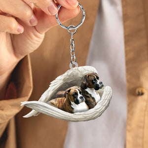 Brindle Boxer Sleeping Angel Acrylic Keychain