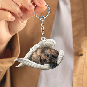 Brindle Staffy Sleeping Angel Acrylic Keychain