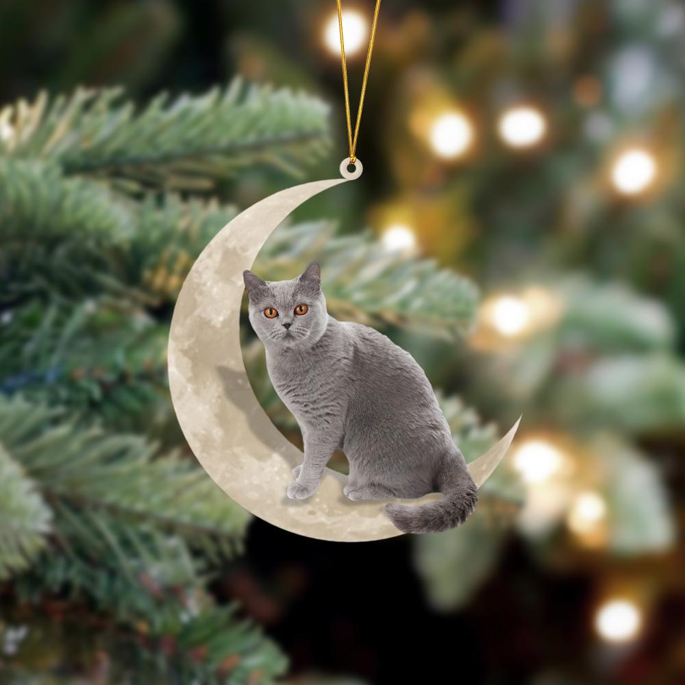 British Shorthair Cat Sits On The Moon Hanging Ornament