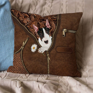 Bull Terrier 2 Holding Daisy Pillow Case