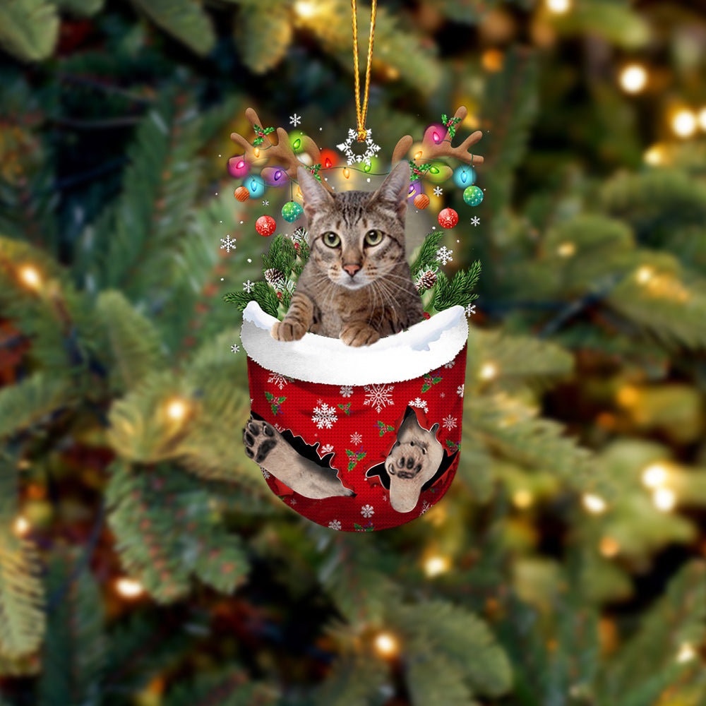 Cat Savannah In Snow Pocket Christmas Ornament