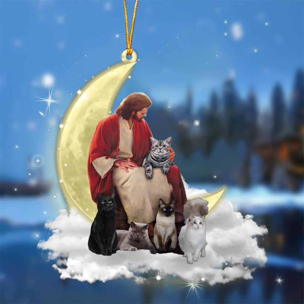 God Surrounded By Cats On The Moon Hanging Ornament