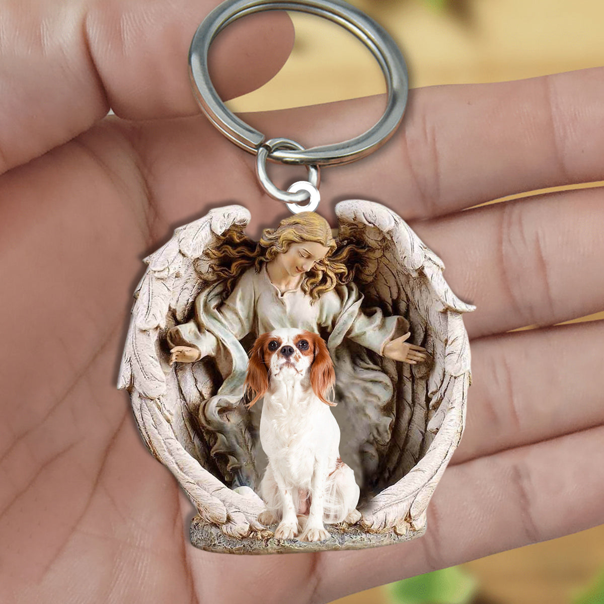 Angel Hug Cavalier King Charles Spaniel Acrylic Keychain