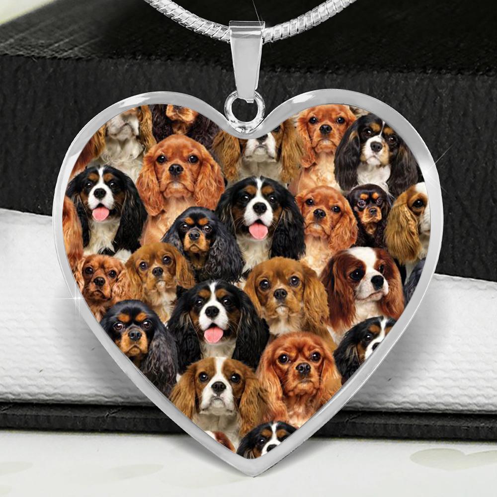 A Bunch Of Cavalier King Charles Spaniels Heart Necklace