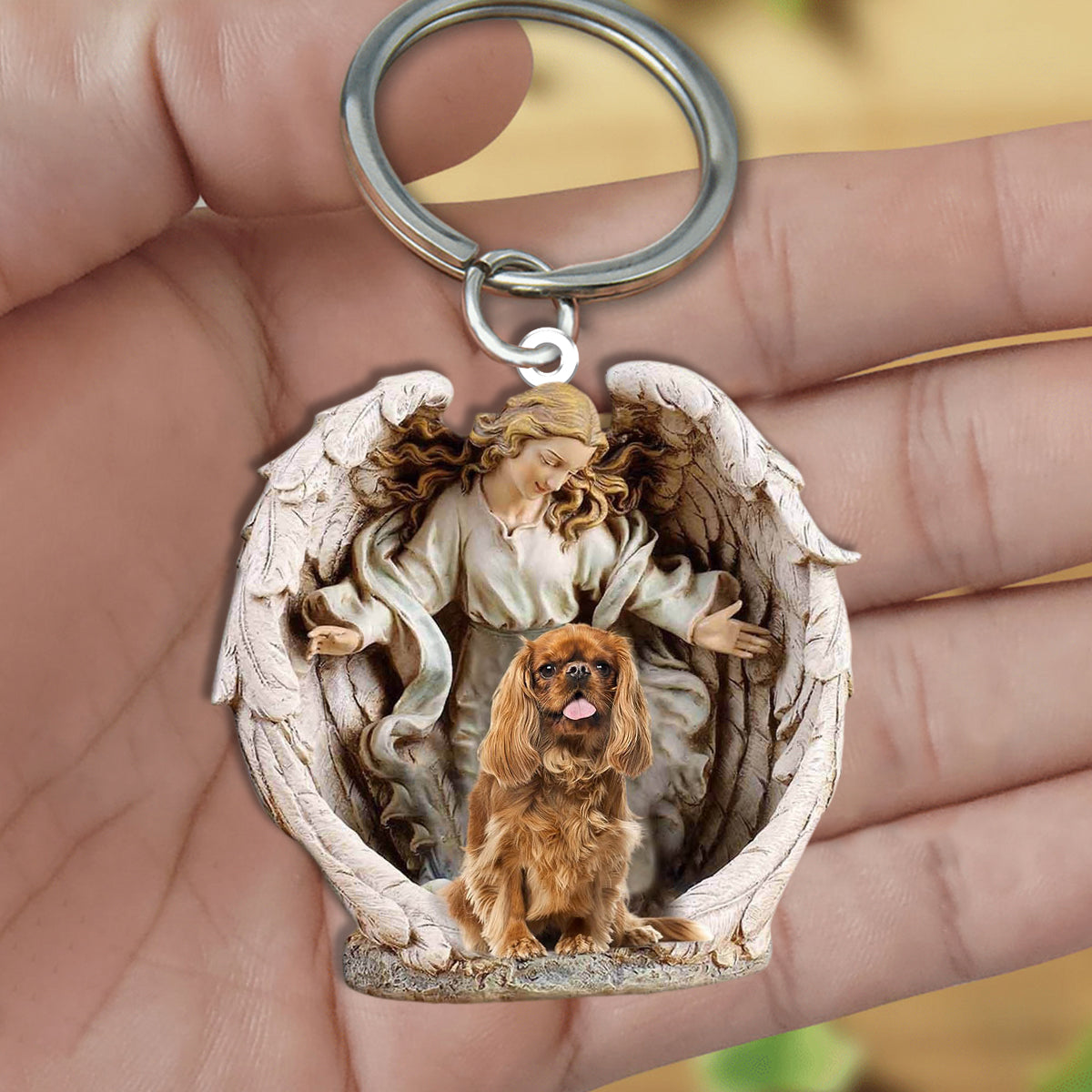 Angel Hug Cavalier king charles spaniel (3) Acrylic Keychain