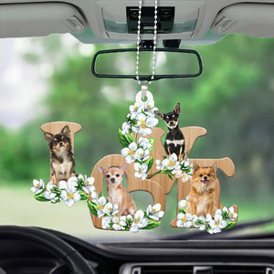 Chihuahua Love Flowers Dog Lover Car Hanging Ornament