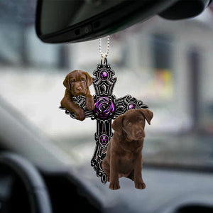 Chocolate Labrador Pray For God Car Hanging Ornament