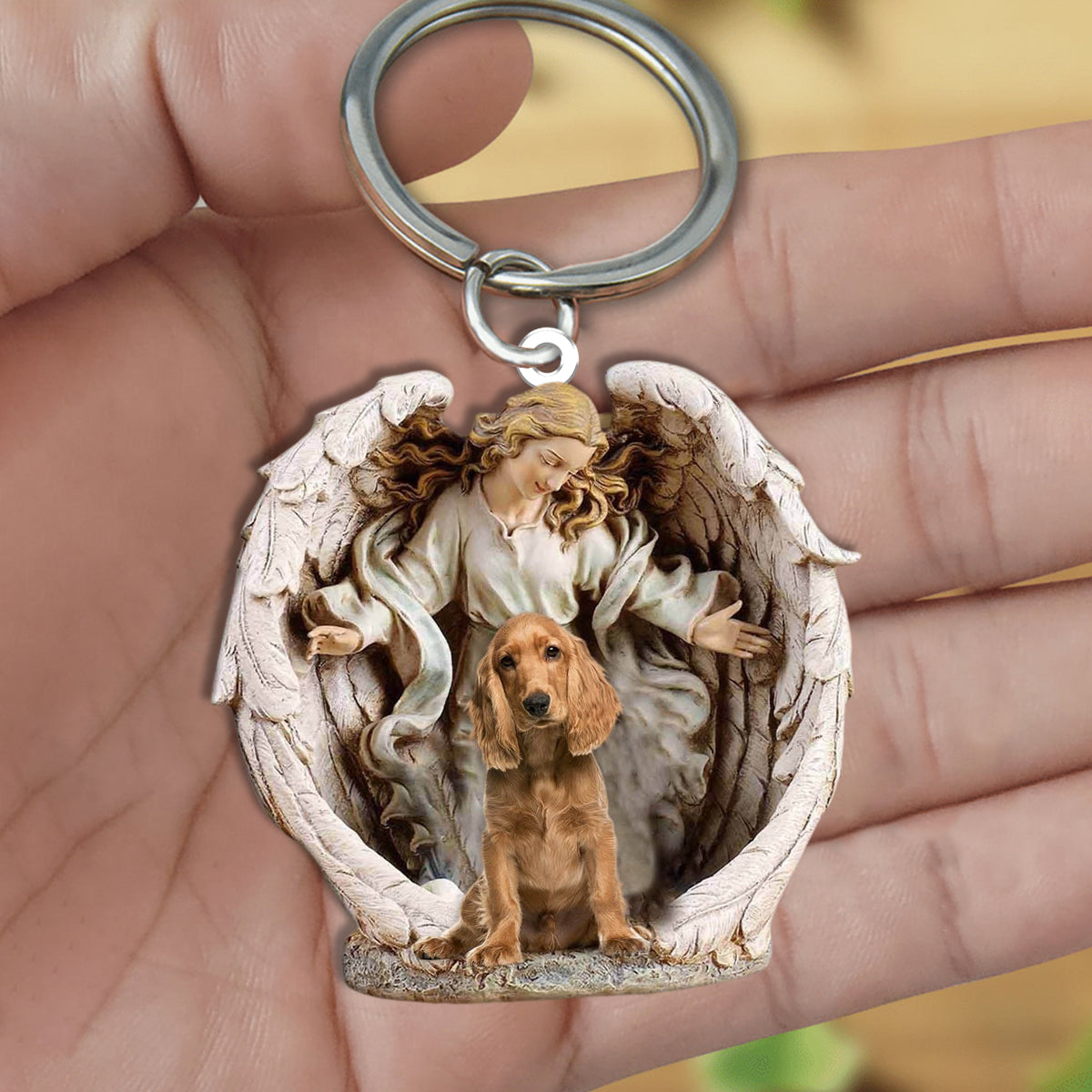 Angel Hug Cocker spaniel Acrylic Keychain