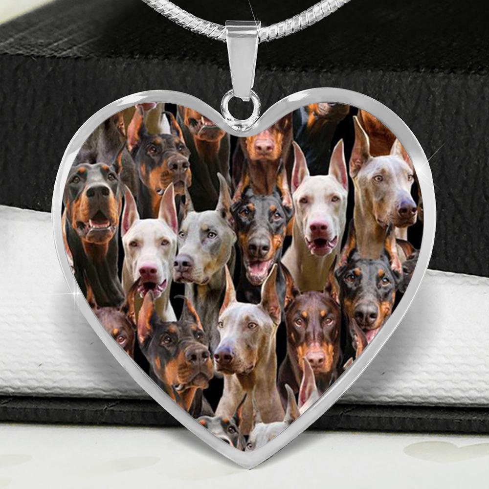 A Bunch Of Doberman Pinchers Heart Necklace