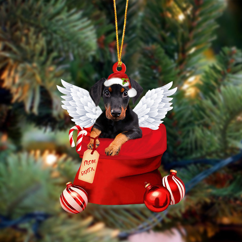 Doberman Angel Gift From Santa Christmas Ornament