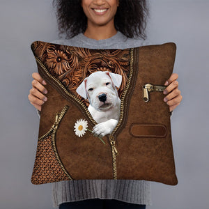 Dogo Argentino Holding Daisy Pillow Case