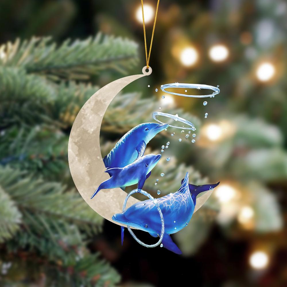 Dolphin Sits On The Moon Hanging Ornament